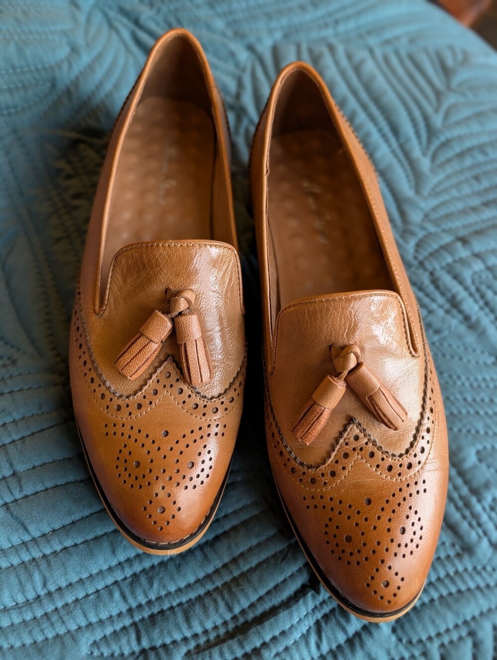 Mona Flying Classic Brown Tassel Brogue Loafers for Women EU41